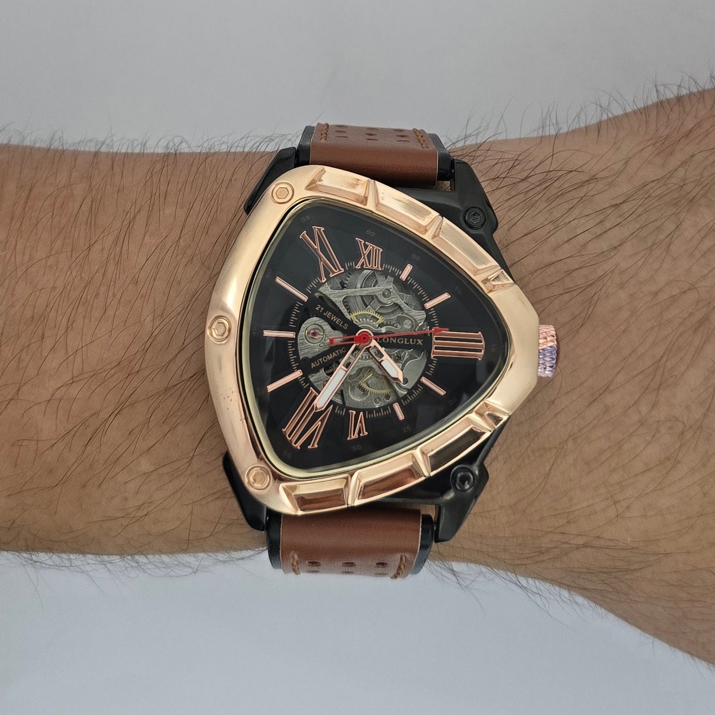 Reloj Automático Mecánico LONGLUX Estilo Triangular Rose Brown