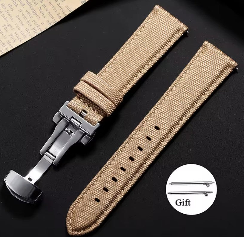 Correa Tela de Vela Cierre Mariposa Khaki 20mm