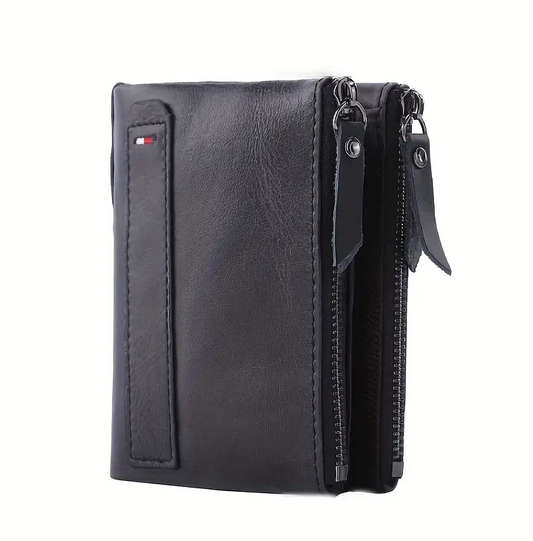 Billetera de Cuero con Doble Cremallera de Alta Calidad