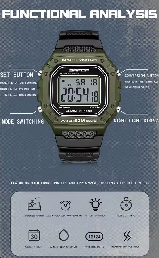 Reloj SANDA Verde Classic Digital