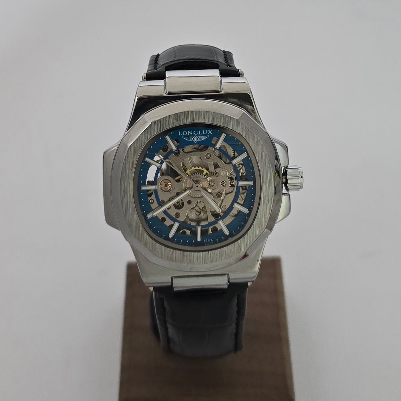 Reloj Automático Mecánico LONGLUX Cuero Blue