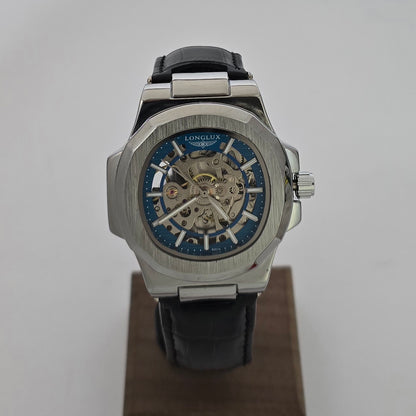 Reloj Automático Mecánico LONGLUX Cuero Blue