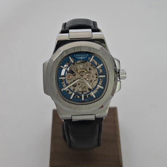 Reloj Automático Mecánico LONGLUX Cuero Blue