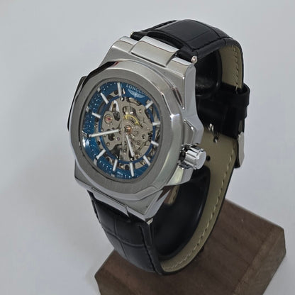 Reloj Automático Mecánico LONGLUX Cuero Blue