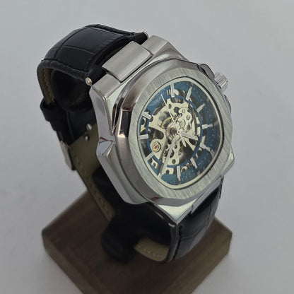 Reloj Automático Mecánico LONGLUX Cuero Blue