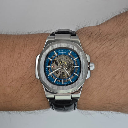 Reloj Automático Mecánico LONGLUX Cuero Blue