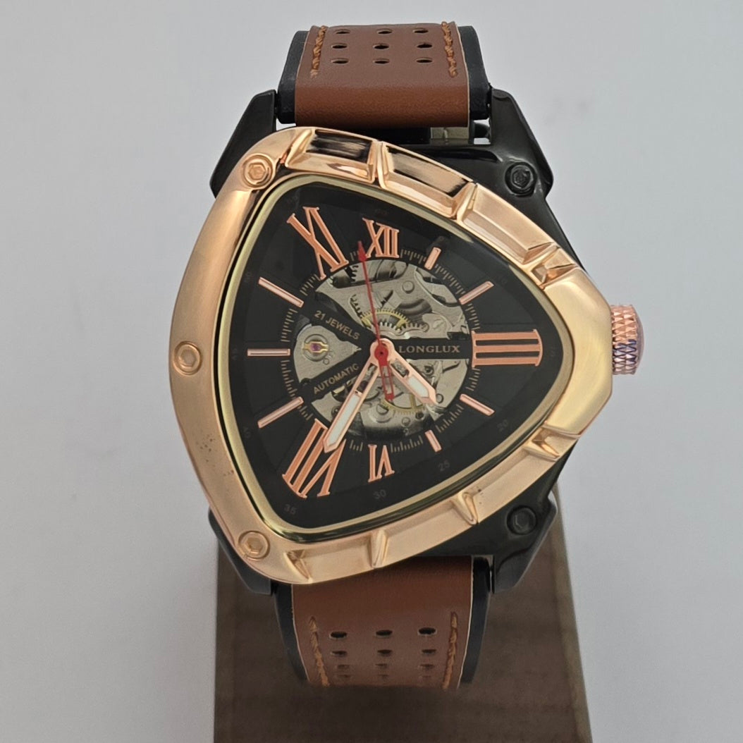 Reloj Automático Mecánico LONGLUX Estilo Triangular Rose Brown