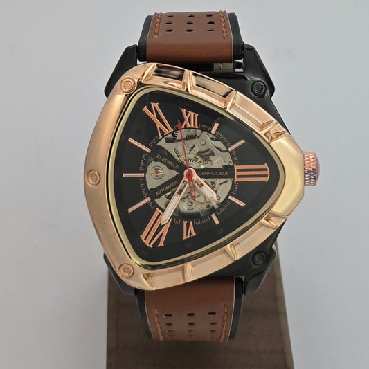 Reloj Automático Mecánico LONGLUX Estilo Triangular Rose Brown