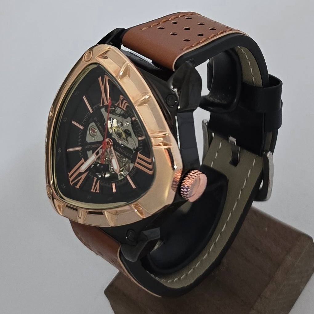 Reloj Automático Mecánico LONGLUX Estilo Triangular Rose Brown