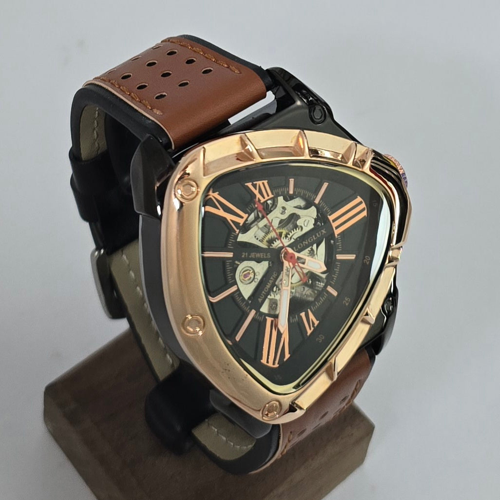 Reloj Automático Mecánico LONGLUX Estilo Triangular Rose Brown