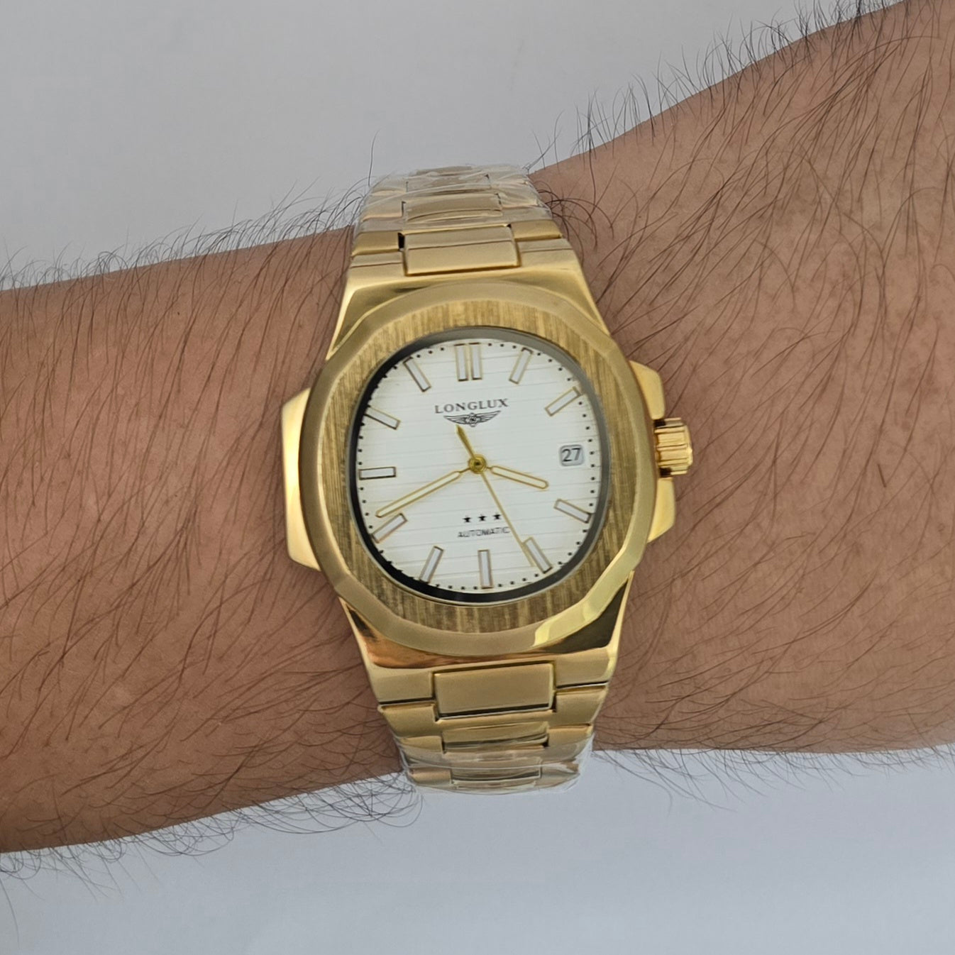 Reloj Automático Mecánico LONGLUX Gold White Original