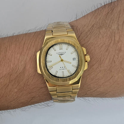 Reloj Automático Mecánico LONGLUX Gold White Original