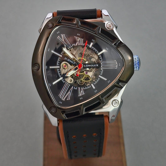 Reloj Automático Mecánico LONGLUX Estilo Triangular Silver Black