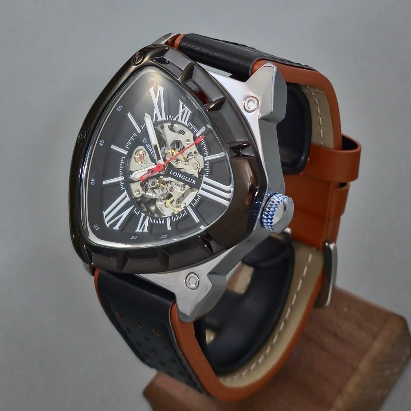 Reloj Automático Mecánico LONGLUX Estilo Triangular Silver Black
