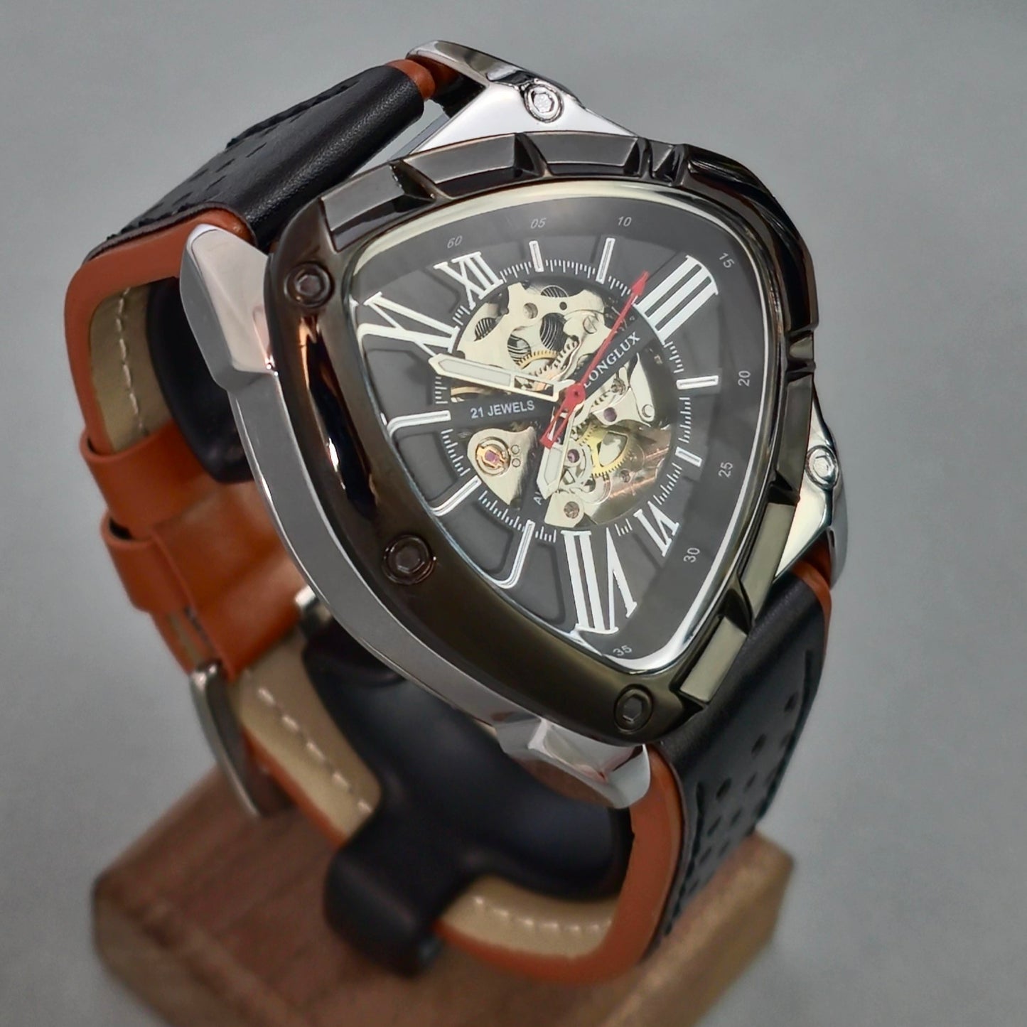 Reloj Automático Mecánico LONGLUX Estilo Triangular Silver Black
