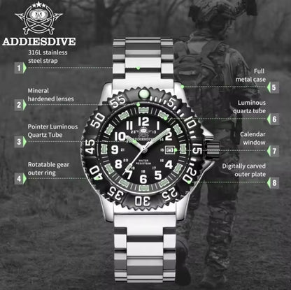 Reloj ADDIESDIVE Estilo Militar Acero Inox 50 Metros