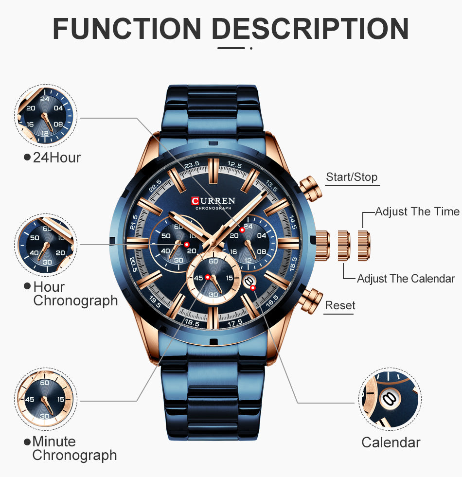 Reloj CURREN Blue Deportivo Acero Inoxidable