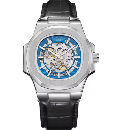 Reloj Automático Mecánico LONGLUX Cuero Blue