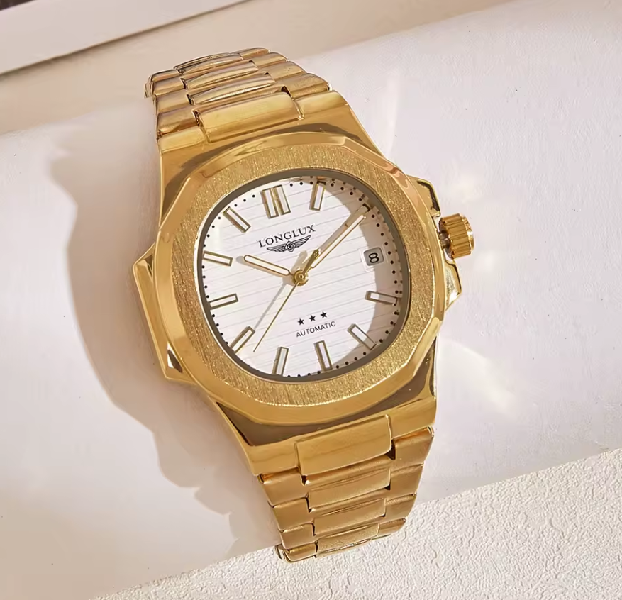 Reloj Automático Mecánico LONGLUX Gold White Original