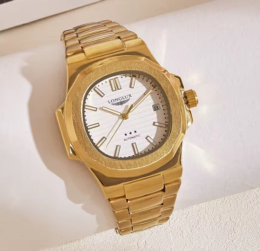Reloj Automático Mecánico LONGLUX Gold White Original