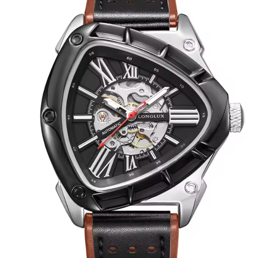 Reloj Automático Mecánico LONGLUX Estilo Triangular Silver Black