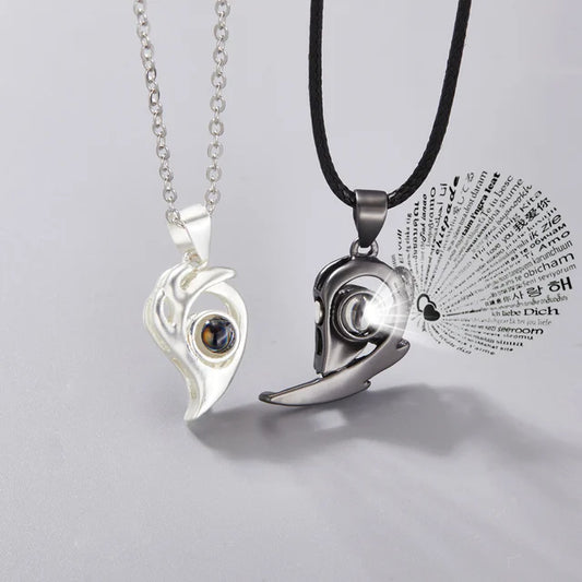 Collar Corazon Dividido 100 idiomas 2 en 1