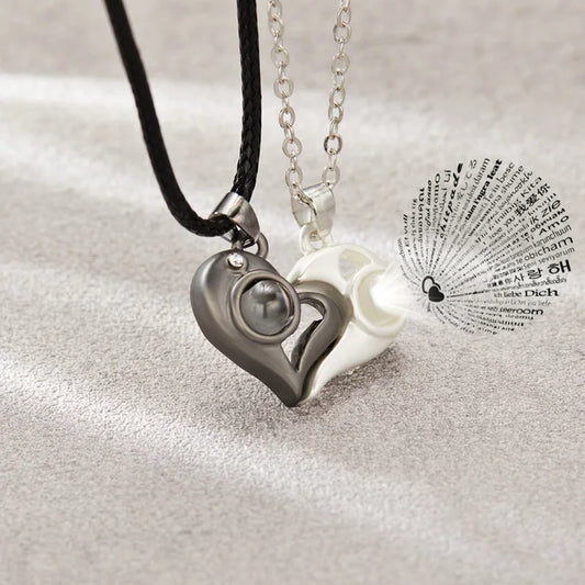 Collar Doble Corazon 100 idiomas 2 en 1