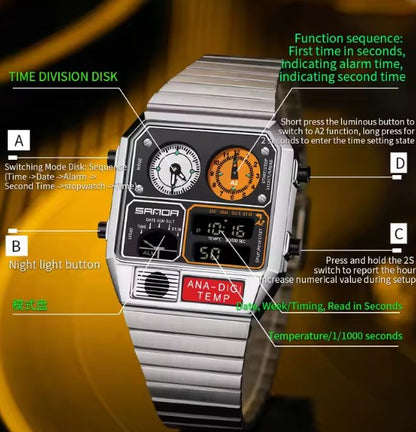 Reloj SANDA Cronógrafo Retro Digital Temp